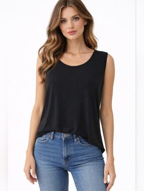 Susan Graver Black Scoop Neck Sleeveless Tank Top
